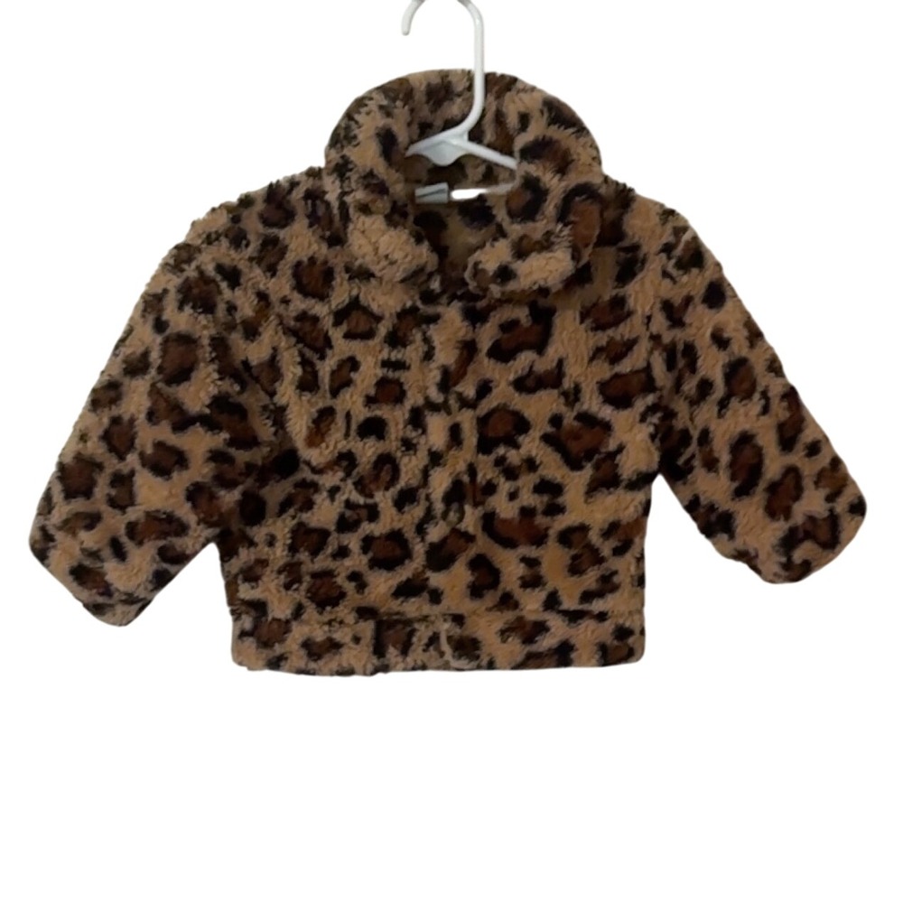 Cute! Leopard Print Sherpa Jacket Baby Girl 6-9M Warm Coat Toddler